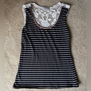Nick and Mo Striped Black and White Lace Women's Top - Size M